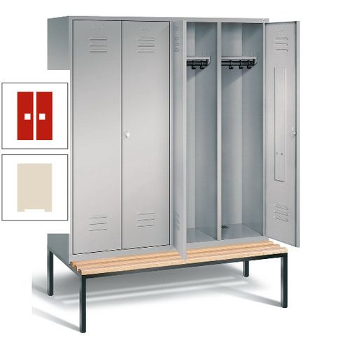 Doppel-Spindschrank, Buche Sitzbank untergebaut, 4 Abteile a 400 mm, Korpus lichtgrau, Tür anthrazitgrau, 2.090 x 1.590 x 815 mm (HxBxT)