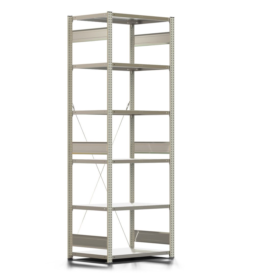 Fachbodenregal mit Tiefenriegel - 350 kg - 2.500 x 875 x 626 mm (HxBxT) - Anbauregal - 6 Böden - enzianblau - Lagerregal - Steckregal BERT