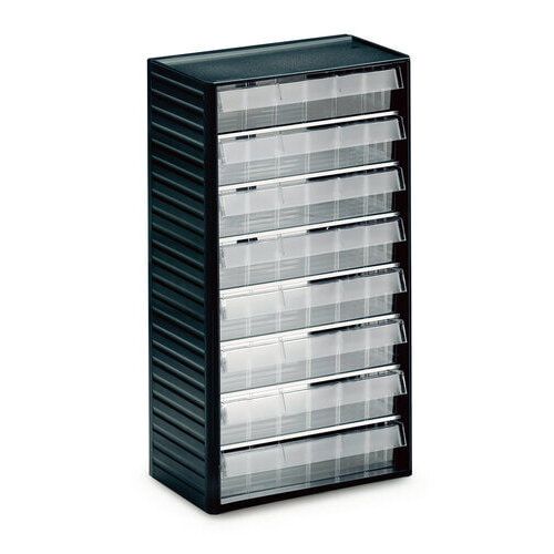 Kleinteilemagazin, 550 x 310 x 180 mm (HxBxT), Gehäuse anthrazitgrau, Schubladen glasklar, 24 Schubladen, Größe 92 x 59 mm (BxH)