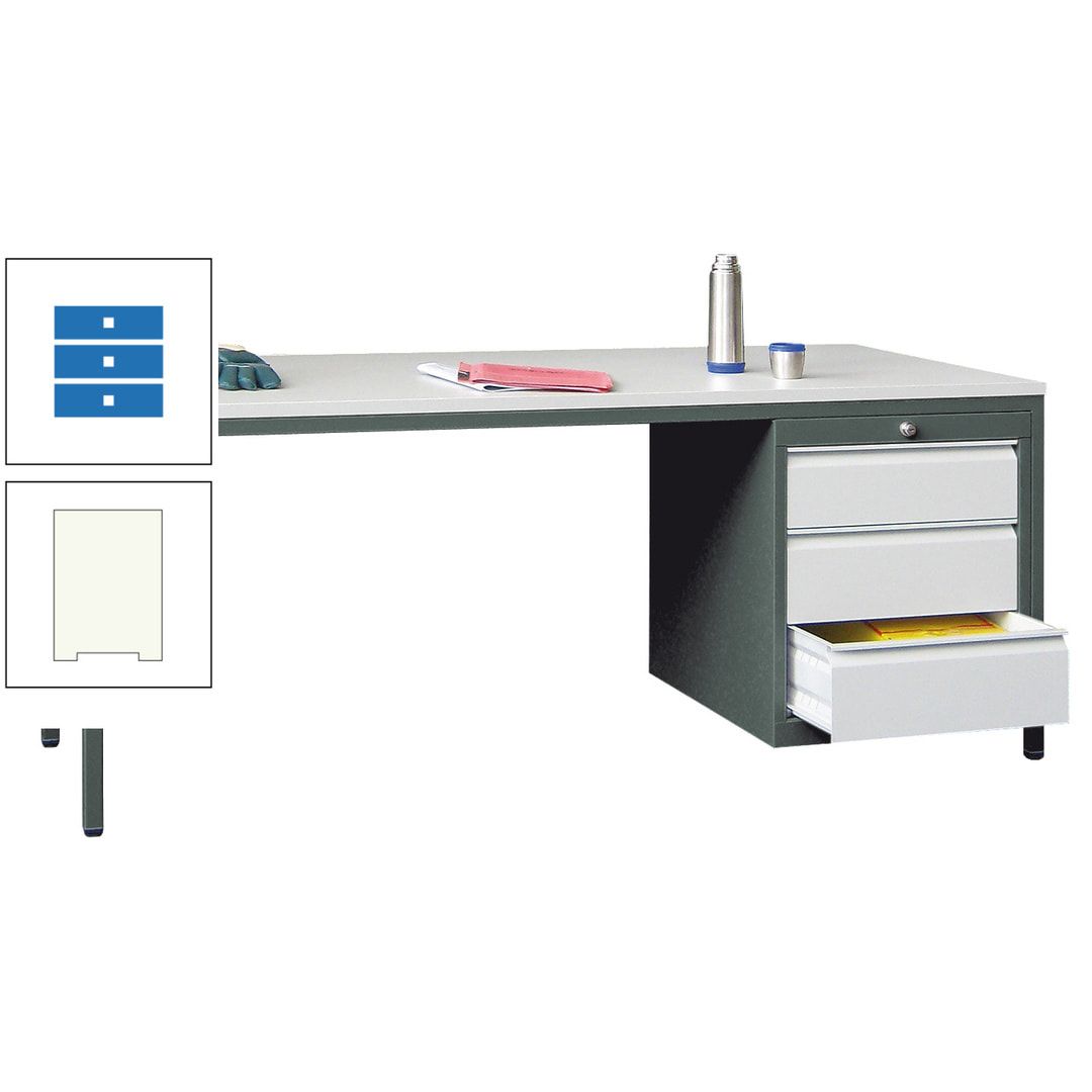 Meisterschreibtisch - 3 Schubladen 150 / 175 mm - 720 x 1.700 x 800 mm (HxBxT) - anthrazitgrau