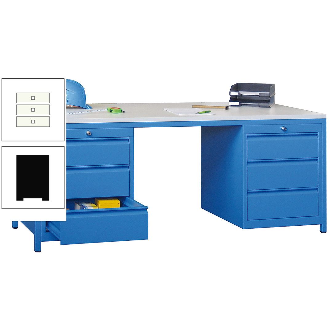 Meisterschreibtisch - 2 Schubladenblöcke - 6 Schubladen - 720 x 1.700 x 800 mm (HxBxT) - anthrazitgrau