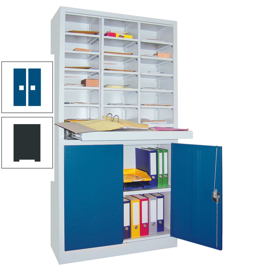 Aktenschrank - Büroschrank mit Sortierstation - 18 Fächer Ordnungsregal - Ausziehboden - 1.950 x 1.000 x 400 mm (HxBxT) - anthrazitgrau