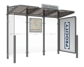 Buswartehalle - Unterstand - modular - Fahrplankasten - Halteschild - Seitenwand - Schaukasten - 2.200 x 3.000 x 1.500 mm (HxBxT) - Farbe wählbar