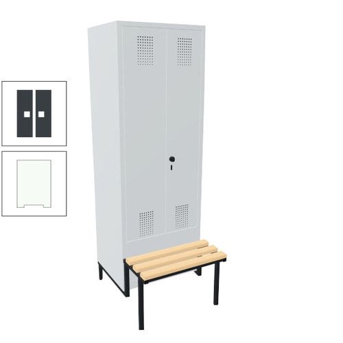 Doppel-Spind, Garderobenschrank, Buche Sitzbank integriert, 2 Abteile a 400 mm, Korpus anthrazitgrau, Tür anthrazitgrau, 1.850 x 800 x 815 mm (HxBxT)