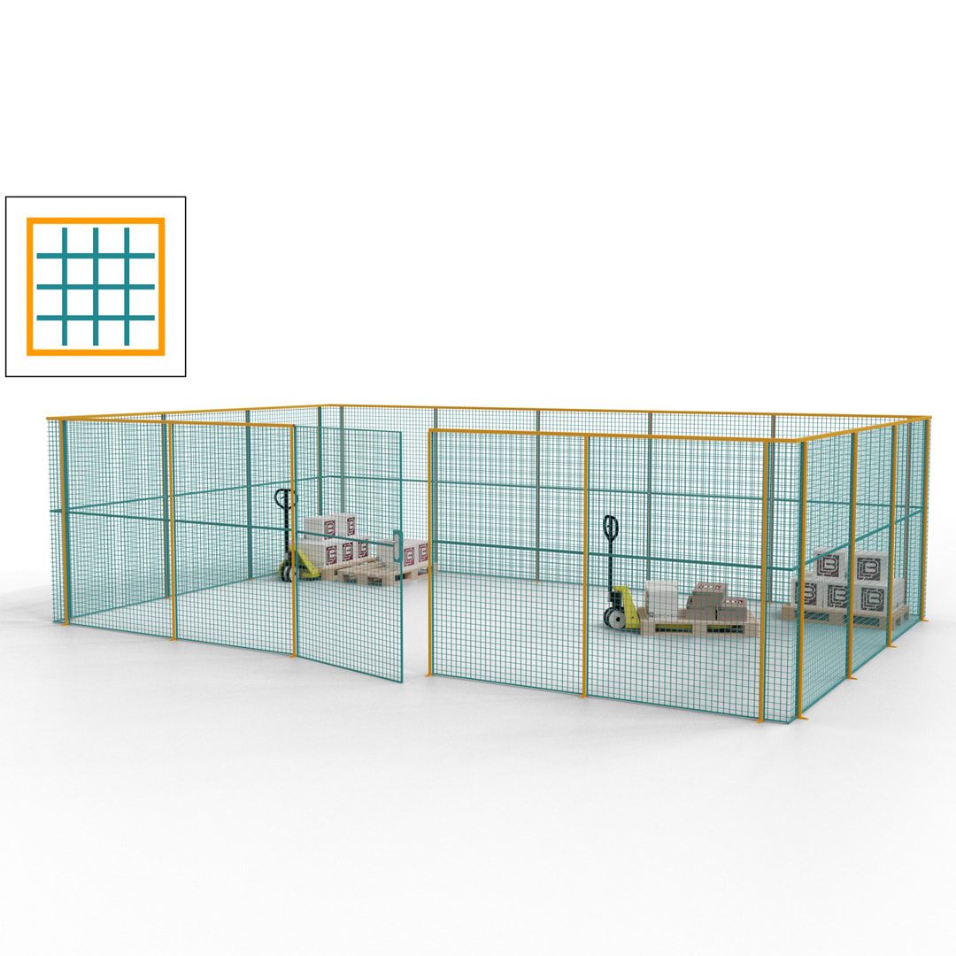 Maschinen Schutzgitter - Hallentrennwand - Sicherheitszaun - Tür - 22 m - 2.200 x 7.900 x 4.900 mm (HxBxT) - enzianblau