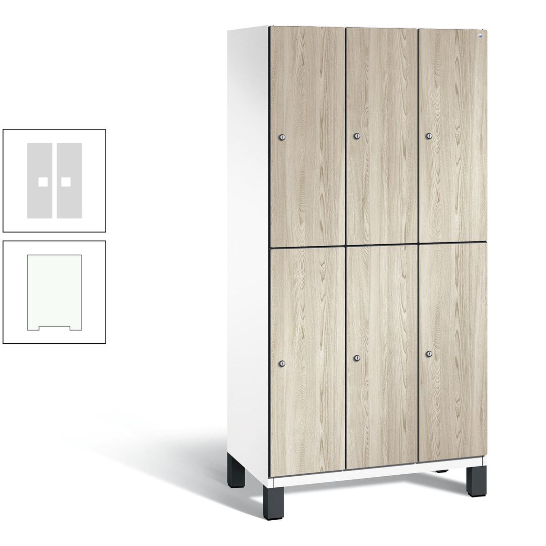 Fächerschrank, Garderobenschrank, mit Füßen, 3 Abteile, 1.980 x 900 x 525 mm (HxBxT), Korpus anthrazitgrau, Tür Donau-Ahorn