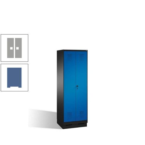 Doppel-Spind, Doppeltüren, Garderobenschrank mit Sockel, 2 Abteile a 300 mm, Korpus anthrazitgrau, Tür anthrazitgrau, 1.800 x 600 x 500 mm (HxBxT)