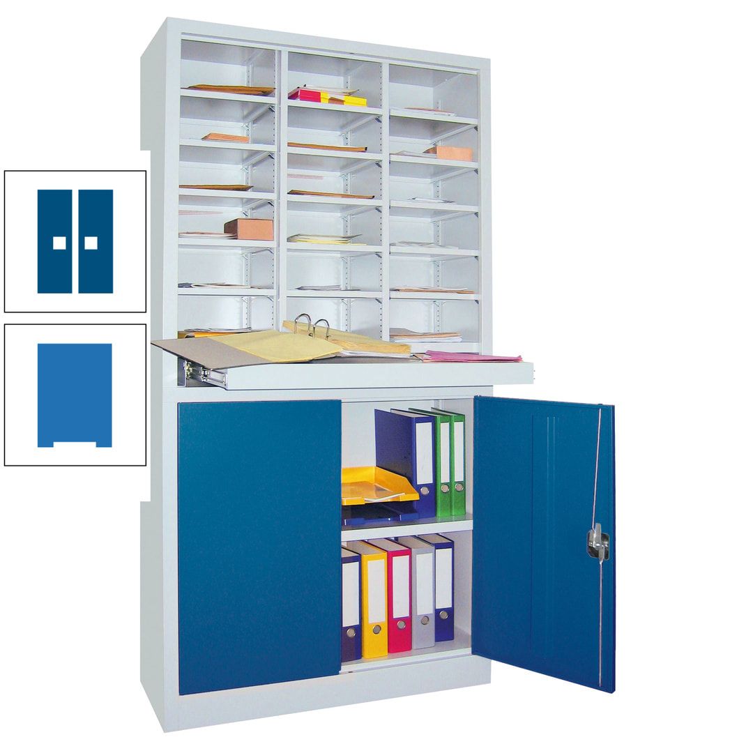 Aktenschrank - Büroschrank mit Sortierstation - 18 Fächer Ordnungsregal - Ausziehboden - 1.950 x 1.000 x 400 mm (HxBxT) - anthrazitgrau