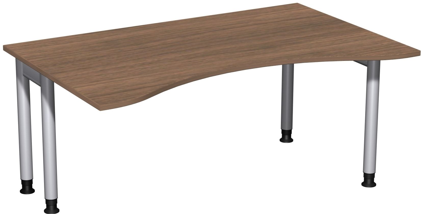 Ergo-Schreibtisch, Füße einseitig verkürzt, 4-Fuß Pro, höhenverstellbar, 680-800 x 1.600 x 1.000 mm (HxBxT), Gestell silber, Dekor Ahorn
