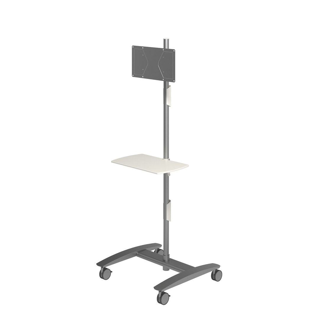 AV-Trolley, Workstation, Multimediastation, Präsentationsstation, Monitorhalter, Computer, Rollen, 1.665 x 636 x 600 mm (HxBxT), Stahl, silber