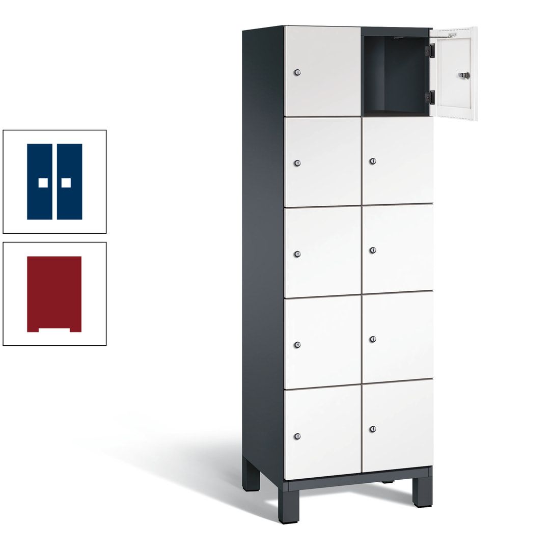 Fächerschrank, Stahlschrank, 10 Fächer, Türöffnungsbegrenzer, Füße, 1.980 x 600 x 525 mm (HxBxT), Korpus anthrazitgrau, Front anthrazitgrau