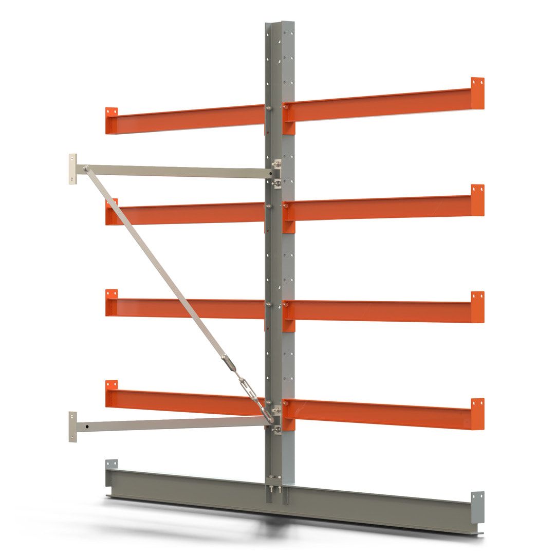 Doppelseitiges Kragarmregal, Anbauregal, 2.000 x 1.000 x 1.120 mm (HxBxT), Nutztiefe 500 mm, Kragarmlast 870 kg, KARL basic, silbergrau/reinorange