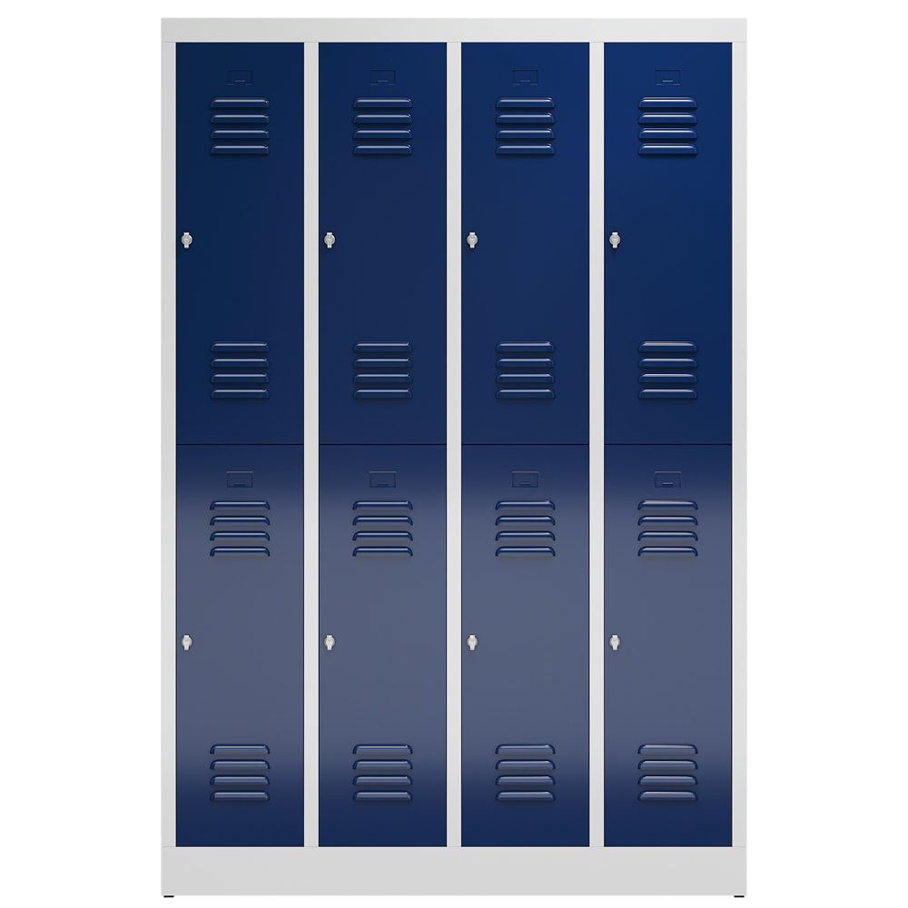 Garderobenschrank, Doppelstockspind, 4 Abteil, 8 Fächer, 1.800 x 1.185 x 500 mm (HxBxT), Stahl, Drehriegel, Korpus: lichtgrau, Front: anthrazitgrau
