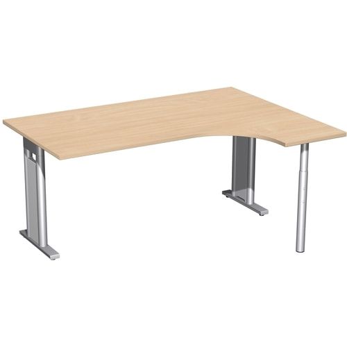 Eckschreibtisch, Ecke rechts, Füße einseitig verkürzt, C-Fuß Pro, 720 x 1.600 x 1.200 mm (HxBxT), Gestell silber, Dekor Ahorn