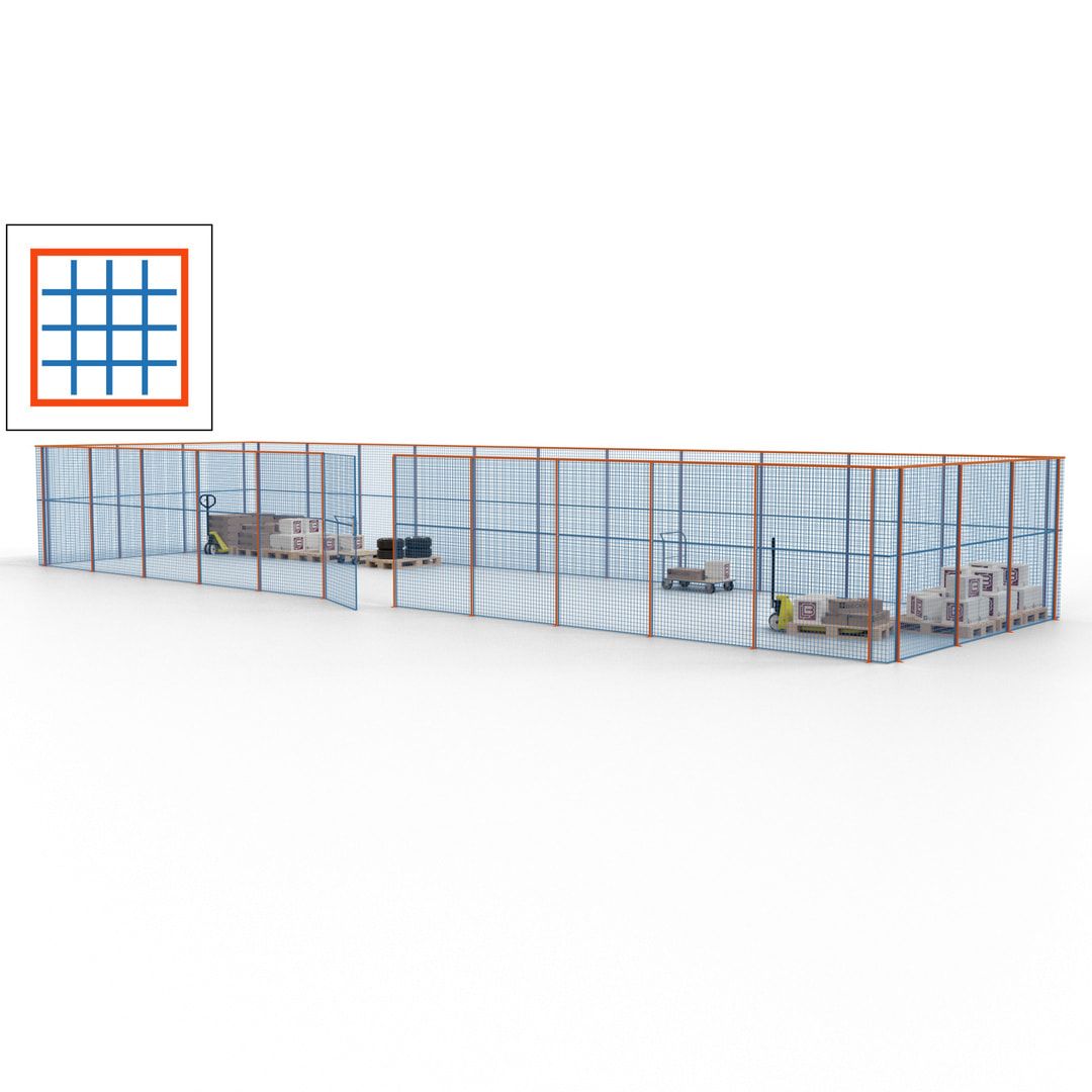 Maschinen Schutzgitter - Hallentrennwand - Sicherheitszaun - Tür - 42 m - 2.200 x 16.900 x 4.900 mm (HxBxT) - enzianblau