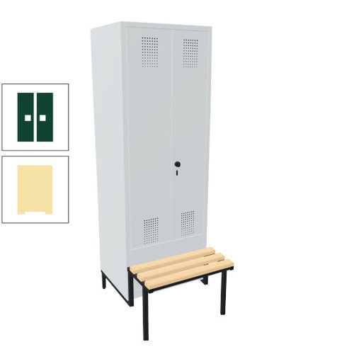 Doppel-Spind, Garderobenschrank, Buche Sitzbank integriert, 2 Abteile a 400 mm, Korpus anthrazitgrau, Tür anthrazitgrau, 1.850 x 800 x 815 mm (HxBxT)