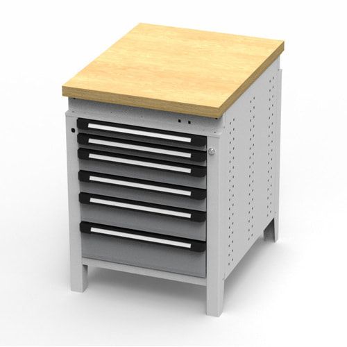 OTTOKIND Werkbank - Arbeitsplatte bündig - 850 x 605 x 750 mm (HxBxT) - 6 Schubladen - lichtgrau