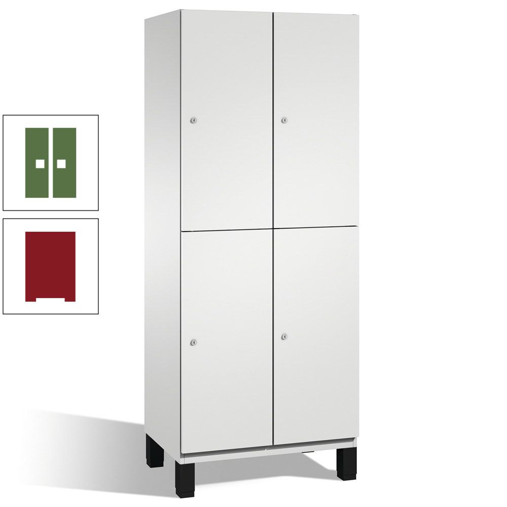 Fächerschrank, Stahlschrank, doppelstöckig, 4 Fächer, Füße, Korpus anthrazitgrau, Tür anthrazitgrau, 1.980 x 600 x 525 mm (HxBxT)