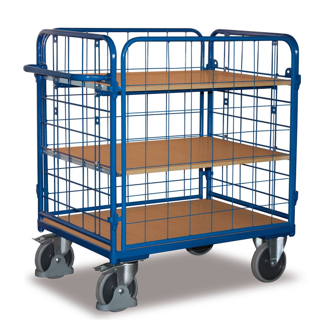 Etagenwagen - 4 Drahtgitterwände - 3 Etagen - (BxT) 500 x 850 mm - Traglast 400 kg