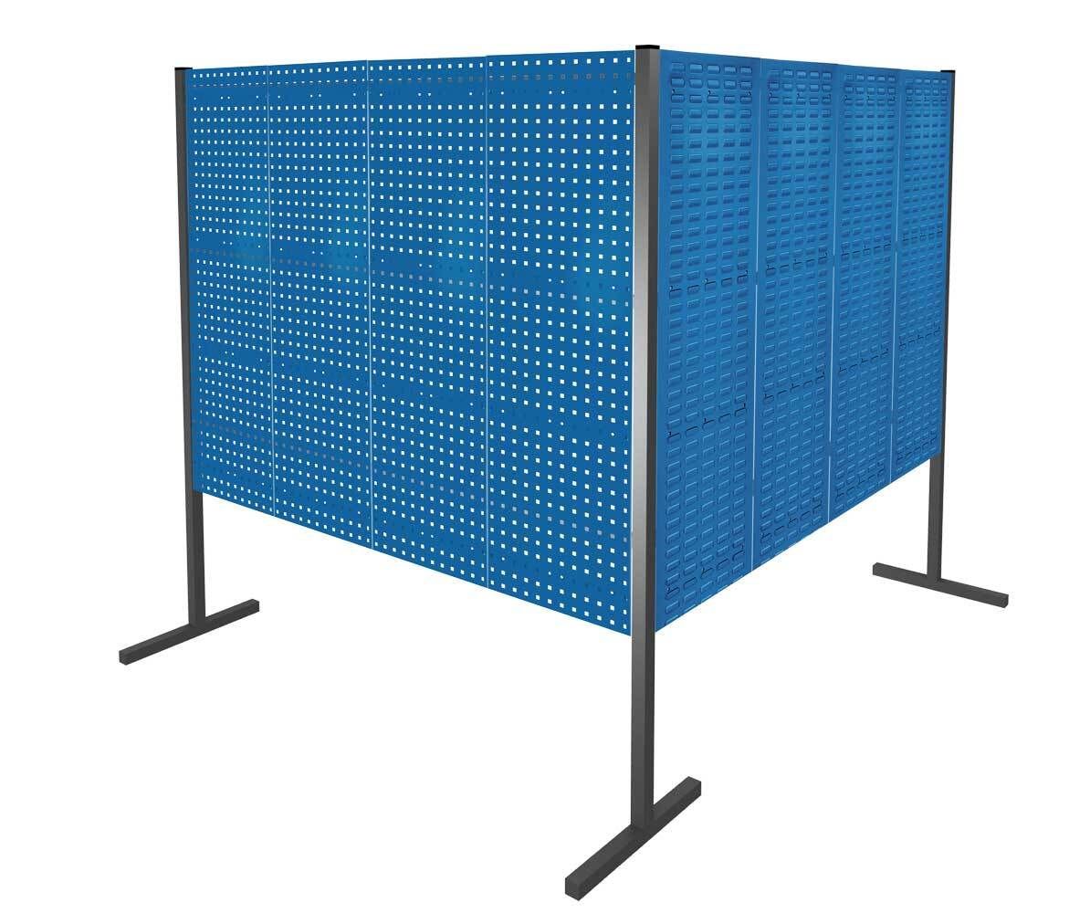 Modulare Trennwand, Werkzeugwand, Doppelfeld 90 Grad, 2 Loch- u. 2 Schlitzplatten, Plattenhöhe 1.500 mm, 2.000 x 1.000 x 1.000 mm (HxBxT), Anthrazit
