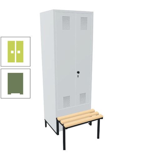 Doppel-Spind, Garderobenschrank, Buche Sitzbank integriert, 2 Abteile a 400 mm, Korpus anthrazitgrau, Tür anthrazitgrau, 1.850 x 800 x 815 mm (HxBxT)