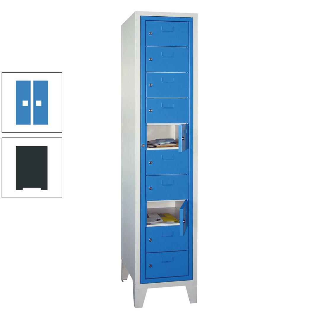 Schließfachschrank - Wäscheausgabeschrank - 10 Fächer a 315 mm - 1.850x400x500 mm (HxBxT) - Füße - Zylinderschloss - anthrazitgrau