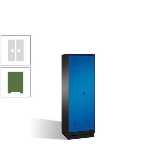 Doppel-Spind, Doppeltüren, Garderobenschrank mit Sockel, 2 Abteile a 300 mm, Korpus anthrazitgrau, Tür anthrazitgrau, 1.800 x 600 x 500 mm (HxBxT)
