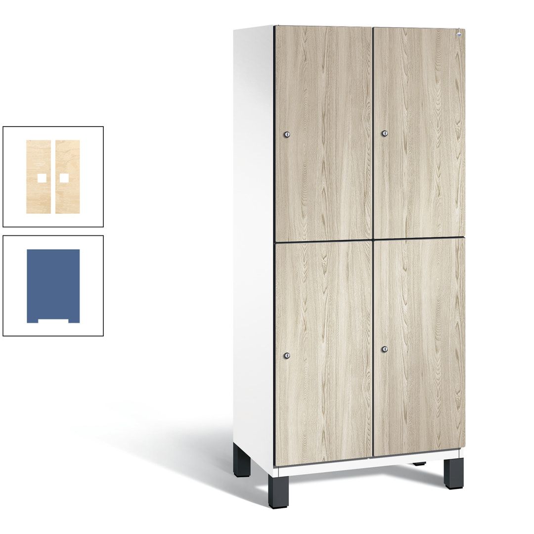 Fächerschrank, Garderobenschrank, mit Füßen, 2 Abteile, 1.980 x 800 x 525 mm (HxBxT), Korpus anthrazitgrau, Tür Donau-Ahorn