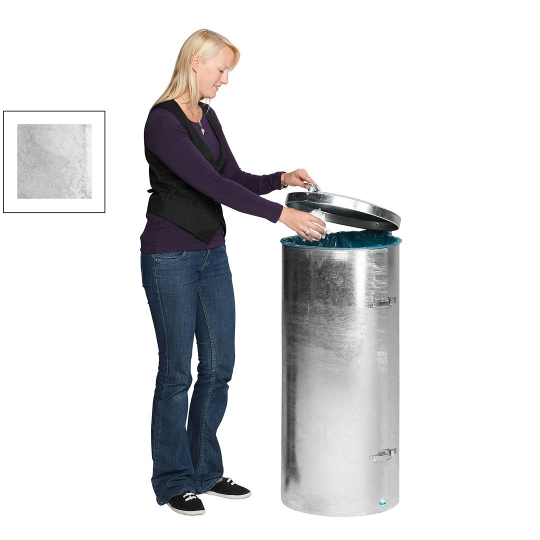 Abfallbehälter mit Flügeltür - Volumen 120 l - rund - 980 x 500 x 500 mm (HxBxT) - kieselgrau