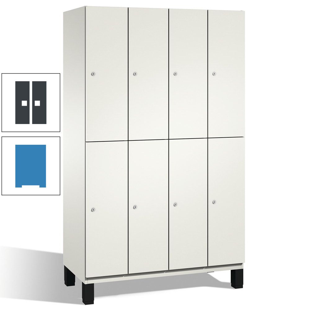 Fächerschrank, Stahlschrank, doppelstöckig, 8 Fächer, mit Füßen, Korpus enzianblau, Tür Fernblau, 1.980 x 1.200 x 525 mm (HxBxT)