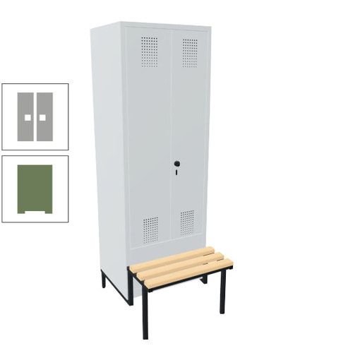 Doppel-Spind, Garderobenschrank, Buche Sitzbank integriert, 2 Abteile a 400 mm, Korpus anthrazitgrau, Tür anthrazitgrau, 1.850 x 800 x 815 mm (HxBxT)