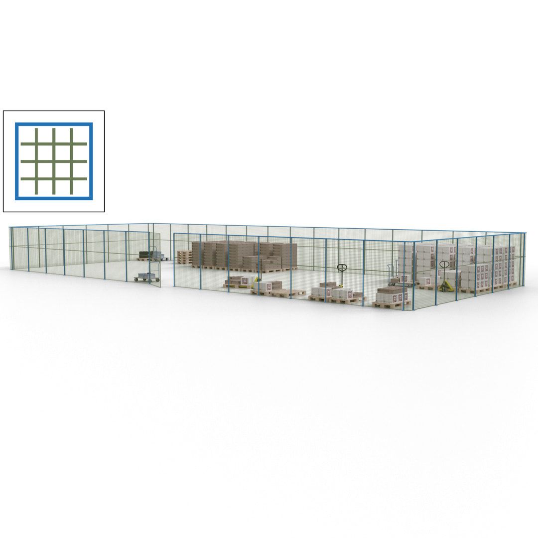 Maschinen Schutzgitter - Hallentrennwand - Sicherheitszaun - Tür - 63 m - 2.200 x 22.900 x 9.400 mm (HxBxT) - enzianblau