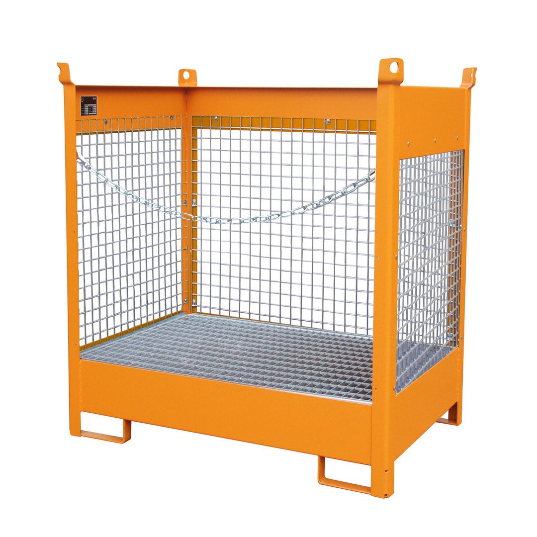 Fass-Stapelpalette - für 2 x 200-l-Fässer - Volumen 210 l - 1.495 x 1.410 x 920 mm (HxBxT) - Drahtgitterwände - feuerrot