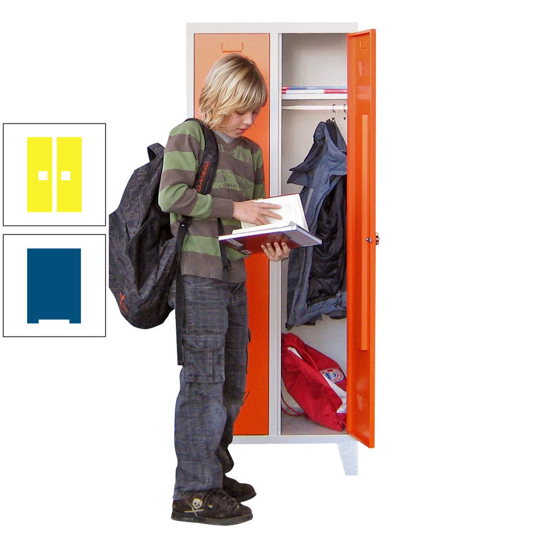 Spindschrank f. Schulen - mit Füßen - Höhe 1.600 mm - 3 Abteile a 300 mm - Drehriegel - anthrazitgrau