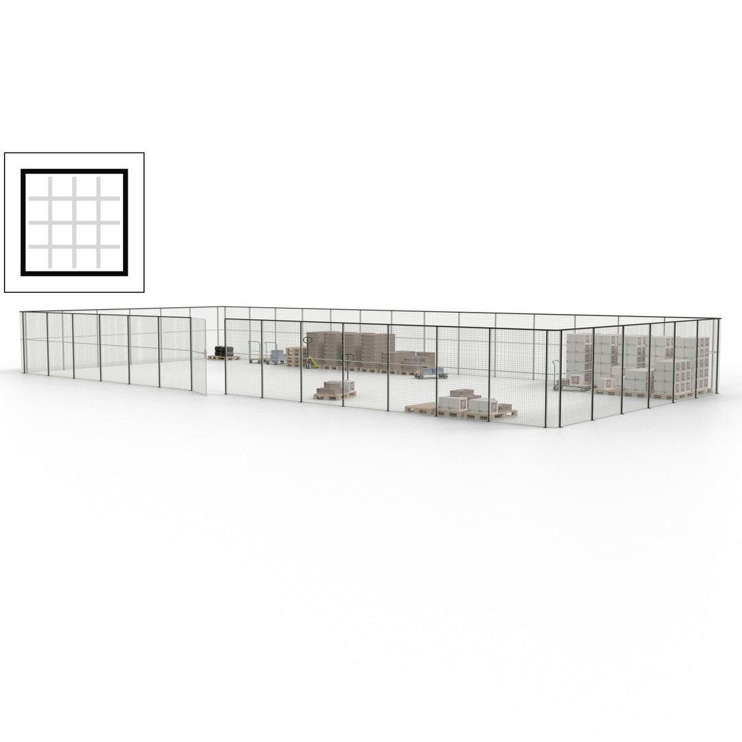 Maschinen Schutzgitter - Hallentrennwand - Sicherheitszaun - Tür - 60 m - 2.200 x 21.400 x 9.400 mm (HxBxT) - enzianblau