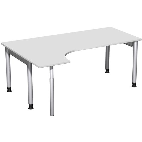 Eckschreibtisch, Ecke links, Füße einseitig verkürzt, 4-Fuß Pro, höhenverstellbar, 680-800 x 1.600 x 1.200 mm (HxBxT), Dekor Ahorn