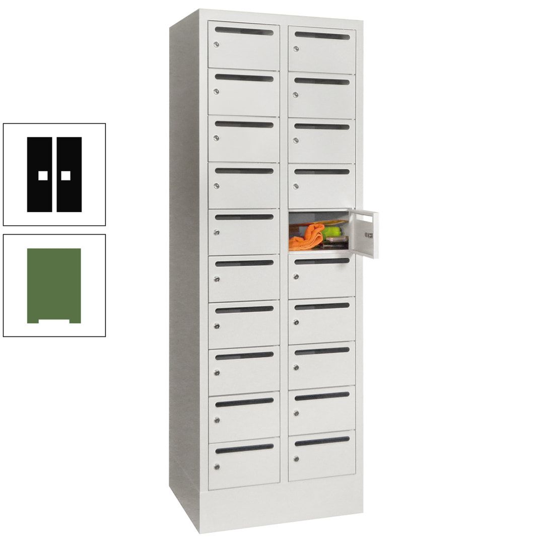 Postverteilerschrank, Schließfachschrank, 2 Abteile a 300 mm, 20 Fächer, 1.850 x 600 x 500 mm (HxBxT), Korpus anthrazitgrau, Front anthrazitgrau