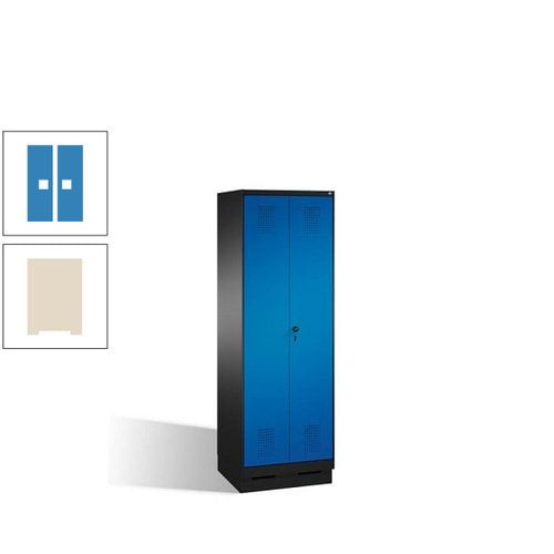 Doppel-Spind, Doppeltüren, Garderobenschrank mit Sockel, 2 Abteile a 300 mm, Korpus anthrazitgrau, Tür anthrazitgrau, 1.800 x 600 x 500 mm (HxBxT)