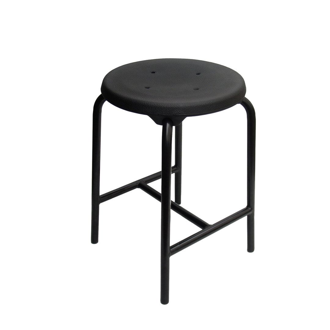 Stapelhocker mit H-Strebe - Sitzhöhe 500 mm - Sitz PU schwarz - Gestellfarbe schwarz