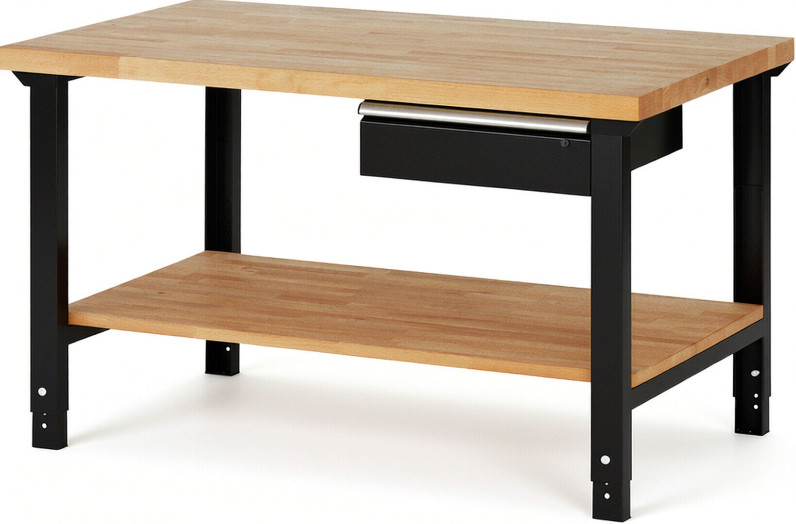 Werkbank mit Ablage - 1 Schublade - 150:1 - höhenverstellbar 790 - 1.140 mm - 1.500 x 900 mm (BxT) - 750 kg - Buche - Anthrazitgrau