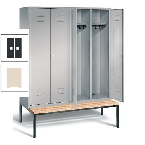 Doppel-Spindschrank, Buche Sitzbank untergebaut, 4 Abteile a 400 mm, Korpus lichtgrau, Tür anthrazitgrau, 2.090 x 1.590 x 815 mm (HxBxT)