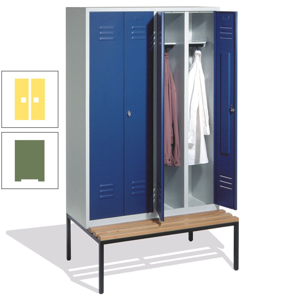 Doppel-Spindschrank, Buche Sitzbank untergebaut, 4 Abteile a 300 mm, Korpus lichtgrau, Tür anthrazitgrau, 2.090 x 1.190 x 815 mm (HxBxT)