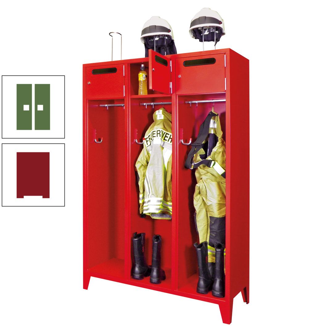 Feuerwehrschrank - 3 Abteile - Ablagefach mit Tür, Einwurfschlitz - 2.100 x 1.230 x 500 mm (HxBxT) - anthrazitgrau