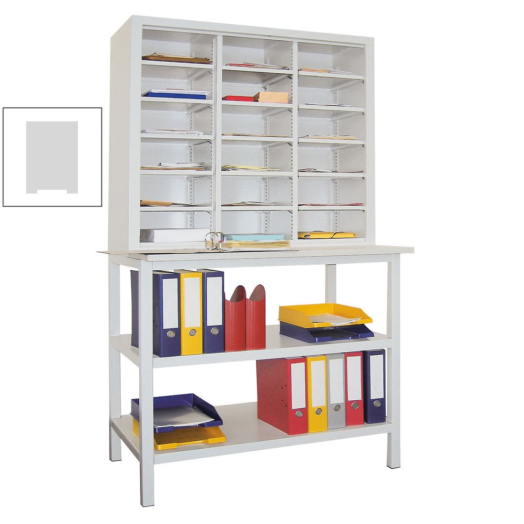 Sortierstation mit Tisch - Dokumentenregal - Ordnungsregal - Fächerregal - 18 Fächer - Postverteiler - 1.950 x 1.000 x 600 mm (HxBxT) - anthrazitgrau