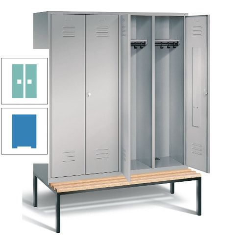 Doppel-Spindschrank, Buche Sitzbank untergebaut, 4 Abteile a 400 mm, Korpus lichtgrau, Tür anthrazitgrau, 2.090 x 1.590 x 815 mm (HxBxT)