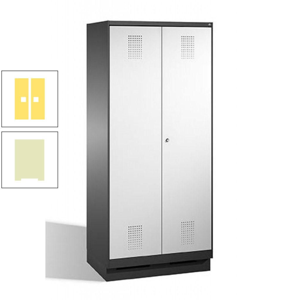 Doppel-Spind, Doppeltüren, Garderobenschrank mit Sockel, 2 Abteile a 400 mm, Korpus anthrazitgrau, Tür anthrazitgrau, 1.800 x 800 x 500 mm (HxBxT)