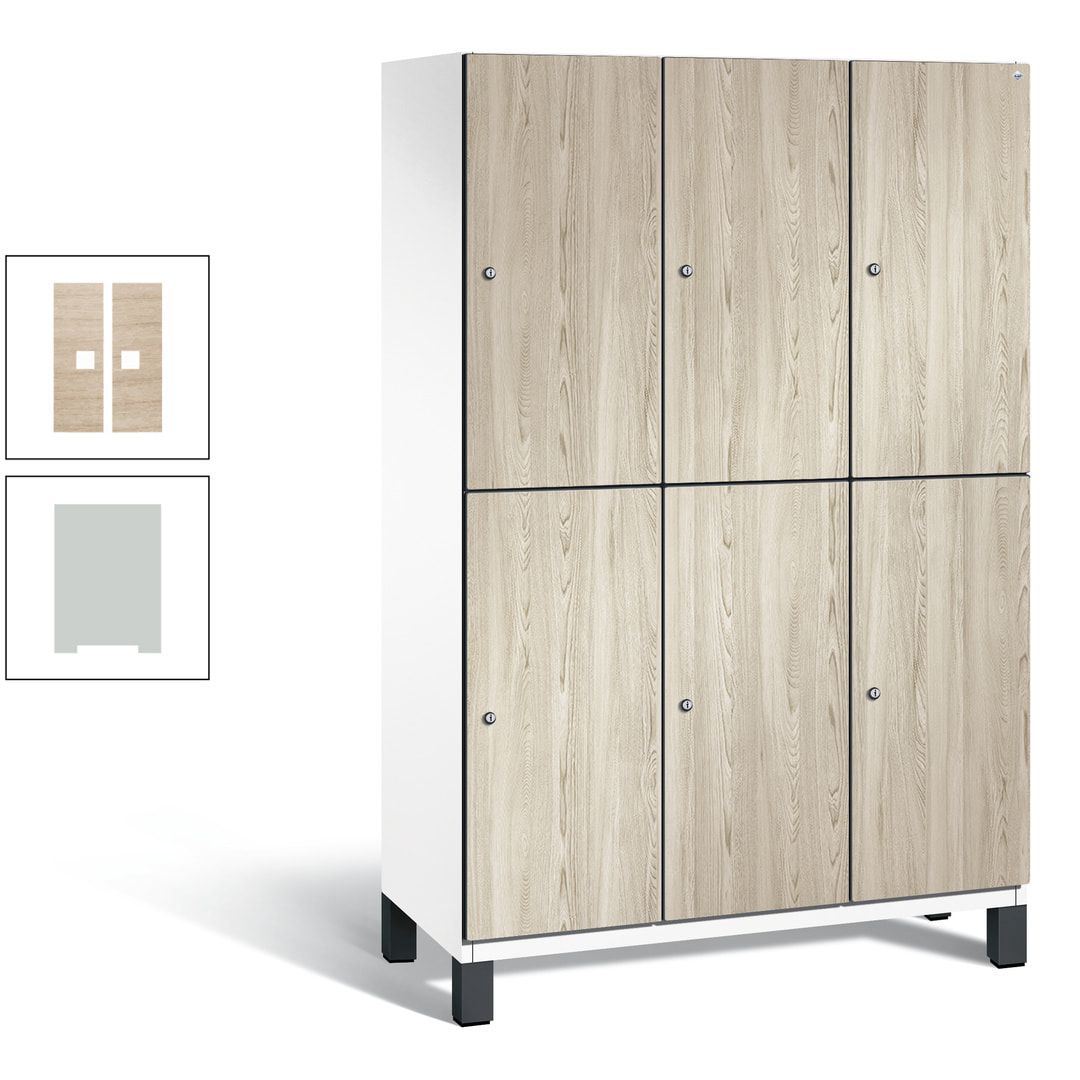 Fächerschrank, Garderobenschrank, mit Füßen, 3 Abteile, 1.980 x 1.200 x 525 mm (HxBxT), Korpus anthrazitgrau, Tür Donau-Ahorn