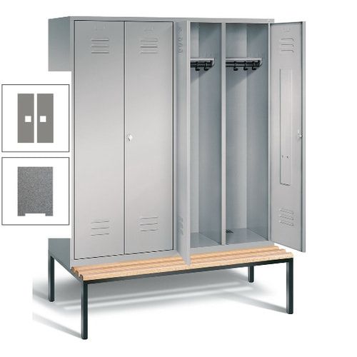 Doppel-Spindschrank, Buche Sitzbank untergebaut, 4 Abteile a 400 mm, Korpus lichtgrau, Tür anthrazitgrau, 2.090 x 1.590 x 815 mm (HxBxT)
