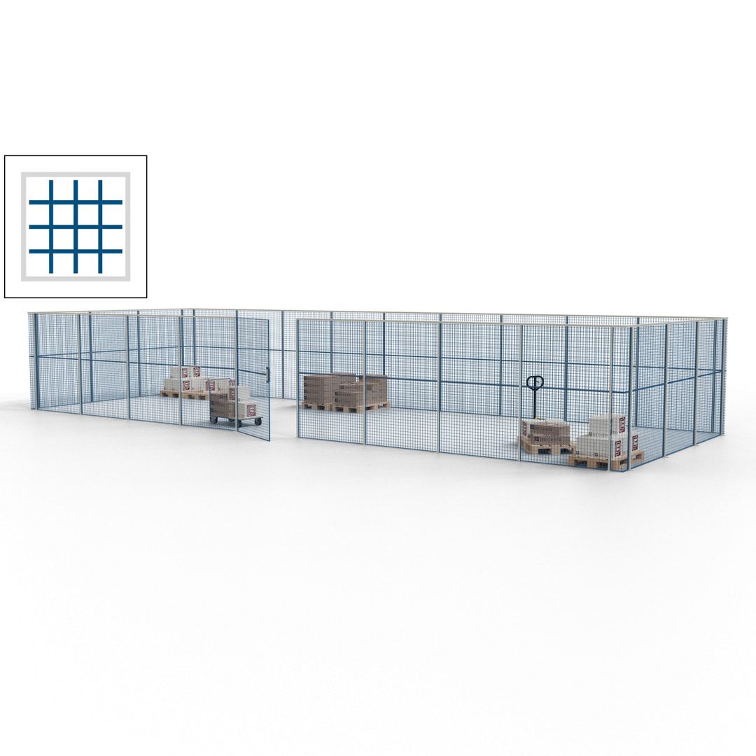 Maschinen Schutzgitter - Hallentrennwand - Sicherheitszaun - Tür - 36 m - 2.200 x 13.900 x 4.900 mm (HxBxT) - enzianblau