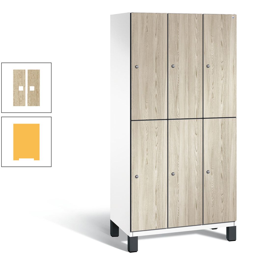 Fächerschrank, Garderobenschrank, mit Füßen, 3 Abteile, 1.980 x 900 x 525 mm (HxBxT), Korpus anthrazitgrau, Tür Donau-Ahorn